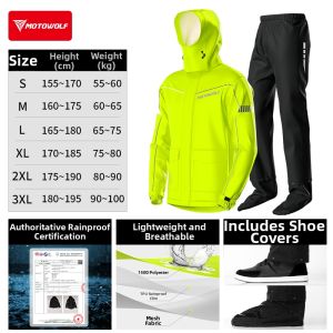 Motowolf | Rainproof Motorcycle Rain Suit Separate Design
