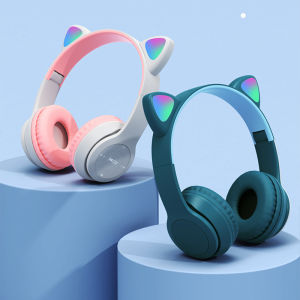 ZAY P47M Bluetooth 5.0 Headphone Extra Bass Headset Headphone Bluetooth Macaron Earphone Wireless With Mic Suara Stereo Headset Bando Kucing LED CAT Earphone Wireless