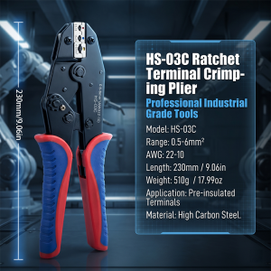 HS-03C Ratchet Crimping Pliers 0.5-6mm² 20-10 AWG Pre-insulated Terminal Crimper Professional Electric Hand Wire Crimp Tool