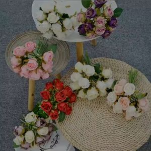 12pcs/lots Green/Champagne/Red Silk Rose Flower Wedding Artificial Flowers Bridal Bouquets Home Decoration Artificial Rose Flowers Artificial Plants