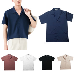 เสื้อเชิ้ตเกาหลี แขนสั้น สีพื้น ชาย/หญิง M L XL XXL