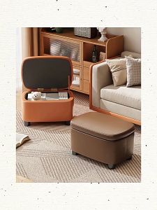 Creative Foldable Storage Ottoman Stool for Shoe Changing Stool Comfortable Leather Ottoman Stool with Storage Compartment