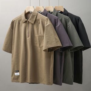 DUKEEN สไตล์อเมริกัน Mountain Series Workwear เสื้อโปโลผู้ชายแขนสั้น ฤดูร้อน Retro กระเป๋าเสื้อ Paul Shirt Quick Dry Ice ผ้าไหม เสื้อยืด