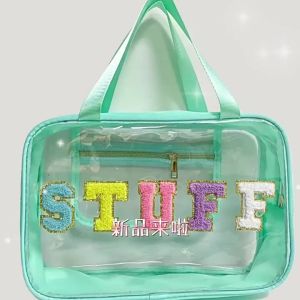 Brand Design Large Capacity Toilet Bag Hand Held Storage Bag PVC Waterproof Transparent Bag Travel Letter Makeup Bag JM04