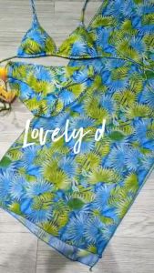 Bikini đồ bơi nữ đi biển set 3 chi tiết áo ngực kèm mút mỏng quần chip kèm khăn voan họa tiết chất liệu thun lạnh BINSPORTS BHV213