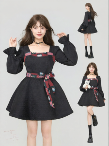 KEIKO | Princess Skirt Style Tencel Fabric Square Collar Puff Sleeve Tie Waist Floral Print Dress