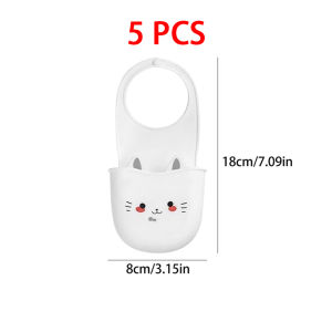 Silicone Drain Basket White Cartoon Cat Hanging Basket Storage Bag Soft Snap Fastener Faucet Holder for Bathroom Kitchen