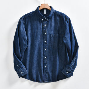 Excellent Quality American Retro Mens Soft Washed Long Sleeve Collared Denim Shirt Jacket Autumn Youth Casual Breathable Moisture-Wicking Standard Fit Pure Color