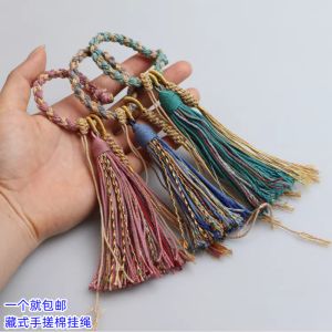 จี้หยกแบบถักด้วยมือด้ายฝ้ายแบบทิเบตพู่ห้อยเครื่องประดับแบบห้อยแหวนพู่ห้อยกระเป๋าเชือกแขวนเครื่องประดับ DIY กุญแจ
