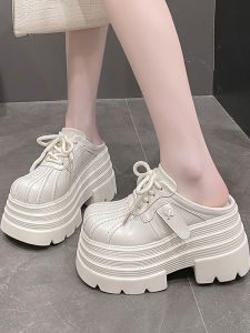 Elegant Korean Style Womens Leather Slip-On Flats Thick Platform Half Slippers Comfortable Casual Pumps Heightening Loafers