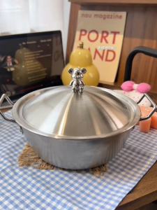 Nipiin Cute Korean Bear Mini Pot 17cm 19cm Stainless Steel Non Stick For Kids Breakfast And Cooking