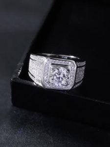 925 Sterling Silver 2 Carat Zircon Babys breath wedding sparkling ring Bead Decor Wide Ring