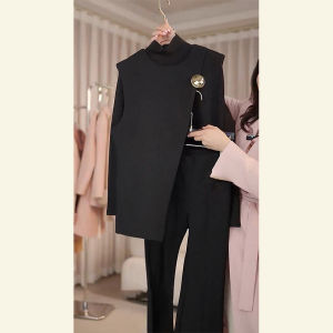 SHANGSHA | Saline Style High Class Sharp -style Black Vest and Pants Set