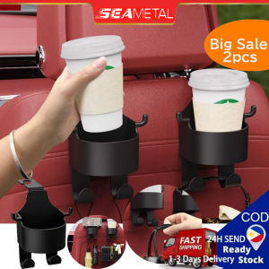 SEAMETAL 2pcs Headrest Cup Holder for Car with Hook Backseat CP Stand Hanging Beverage Storage Drink Purse Mount