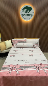Sheetify I Lucky Coquette I 3in1 Bedsheet Set w/ 2 Pillowcase 18X28 I Canadian Cotton I Full garter