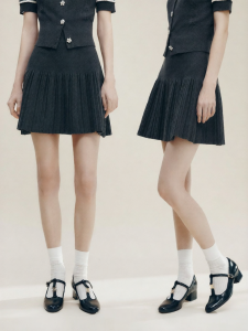 FAMANXUAN | Silk Wool Knitted Pleated Skirt For Petite Women