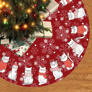 VIKAMA Snowflake Cat Pattern Christmas Tree Skirt Christmas Tree Skirt Pad Festive Home Party Decor Cozy Christmas Atmosphere