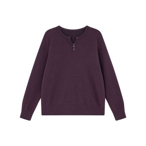 Round Neck Side Slit Fuzzy Feel Womens Pullover