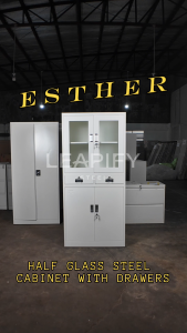 ESTHER | Glass and Steel Cabinet With Drawers by Leapify Steel-  Office & Kitchen Heavy Duty Cabinet
