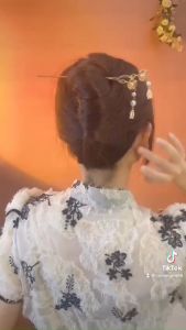 Trâm cài tóc kim loại hình cánh quạt cổ trang tua rua trâm búi tóc cho nữ