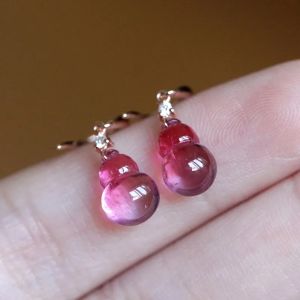 Pink Crystal Ice Type Jade Gourd Earrings S925 Silver Plated Rose Gold