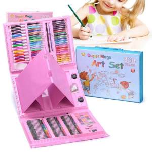 Set Seni Menggambar Watercolor 208pcs Crayon Spidol Pensil Warna Set Alat Lukisan Anak-anak Hadiah