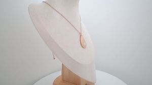 Rose Gold Alert Necklace Teardrop Pendant Arc Surface Emergency ID Dog Tag for Women (Free Engraving)