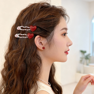 Sweet Polka Dot Heart Shaped Duckbill Hair Clips Korean Style Side Bangs Hair Accessories for Girls Party Commuting Daily