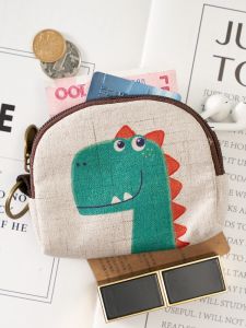 Cute Mini Canvas Coin Purse Short Style Womens Wallet Student Zipper Pocket Cartoon Print Functional Small Bag Youth Money Holder