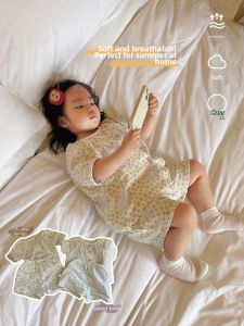 Cotton Breathable Cute Printed Baby Girls Summer Pajama Set