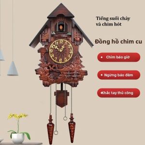 Đồng hồ treo tường Cuckoo điêu khắc thủ công bằng gỗ có nhạc báo giờ
