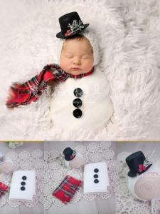 Snowman Christmas Theme Props Hat Wrap Suit Newborn Photography Clothing One Month Old Baby Photographic Studio Props