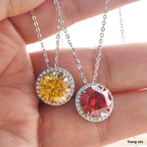 Dây Chuyền Moissanite Super Flash 5 Carat 11mm D VSS Dành Cho Nữ Mặt Dây Chuyền Tròn Cổ Điển Bạc S925 Quà Tặng Kỷ Niệm Ngày Cưới Tiệc Sinh Nhật