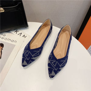 Knitted Fly Knit Flat Pointed Toe Womens Shoes Spring New Style Versatile Princess Shoe Low Heel Korean Version Fashion Single Shoes