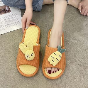 Indoor Womens Linen Slippers Soft Bottom Anti-Slip Comfortable Home Shoes Cotton Linen Couple Silent Summer Spring Autumn