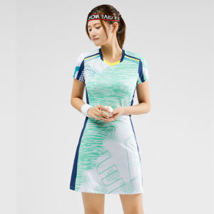 Plus Size Sports Dress Running Fitness Womens Skirt Short Sleeve Quick-Drying Tennis Skirt Stretch Badminton Clothing Free Leggings