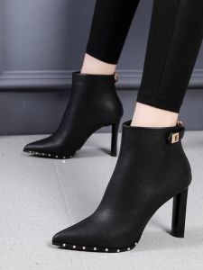 Giày Bốt Martin Mũi Nhọn Cao Gót Giày Bốt Ngắn Thời Trang Cho Nữ Giày Bốt Cao Đến Đầu Gối Mùa Thu Đông Giày Bốt Da PU