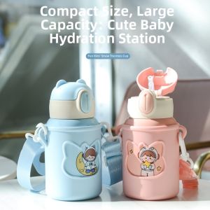 Children Cartoon Double Layered Stainless Steel Straw Cup Silica Gel Sleeve
