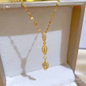 Original 916 Gold Chain Necklace for Women Tassel zircon leaf pendant light luxury temperament clavicle chain fashion necklace