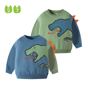 Boys Crew Neck Sweatshirt Pure Cotton Thin Dinosaur Patterned Spring Autumn Kids Clothing Soft Warm Long Sleeve round Neck