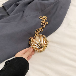 Retro Metal Chain Crossbody Bag Womens Fashion Handbag Mini Accessory Single Shoulder Bag Shell Shape Hard Shell Pure Color