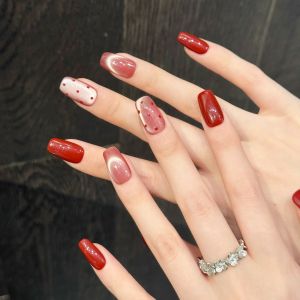 10pcs “Half Pond Polka Dots” Red Premium Polka Dot Cat Eye Brightening Minimalist Short New Year Nails