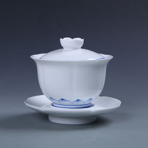 Hand-painted Blue-and-white Porcelain Chinese Tea Cup Non-scald Three Talents Gaiwan