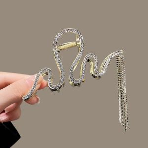 ReadyStock 11cm Rhinestone Irregular Tassel Large Hair Claw Clip Elegant Hair Clip HairAccessories时尚水钻蛇形流苏大抓夹气质鲨鱼夹发夹发饰头饰