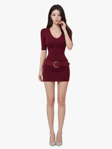 qiaocong | Elegant V-Neck Waist Slimming Mini Dress