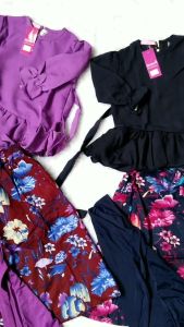 Paku Payung Setelan Rok Anak Cewek 2-3 th - Atasan Blouse Bahan Wollycrepe, Bawahan Rok Katun Motif - Navy & Ungu (SRK-010 & SRK-006) - Setelan Rok Muslim