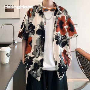 HetingHOME | Áo sơ mi nam tay ngắn Hetinghome mùa hè dáng rộng phong cách Mỹ in họa tiết hoa quần áo công sở thường ngày chất liệu polyester