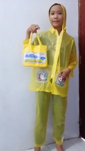 Jas Hujan Setelan Anak Perempuan Hijau Kuning Pink Jaket Celana Transparan