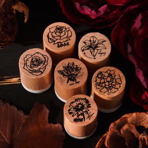 Versatile Floral Stamp Set 6pcs High Aesthetic Vintage English Flower Bullet Journal DIY Frame Decoration Material Print