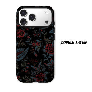 dark red blue floral Phone Case for iPhone 18 17 16 15 14 13 12 11 Air Pro Max Plus Double-layer Cover